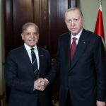 President Erdogan and PM Shehbaz Sharif shake hands during Istanbul meeting