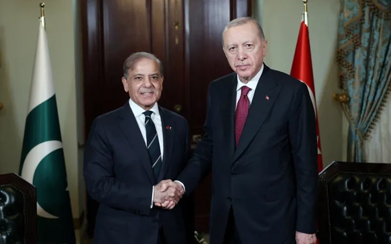 President Erdogan and PM Shehbaz Sharif shake hands during Istanbul meeting
